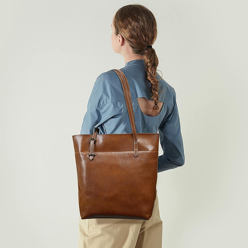 S-ZONE Vintage Genuine Leather Tote Shoulder Bag Handbag Big Large Capacity Upgraded 2.0