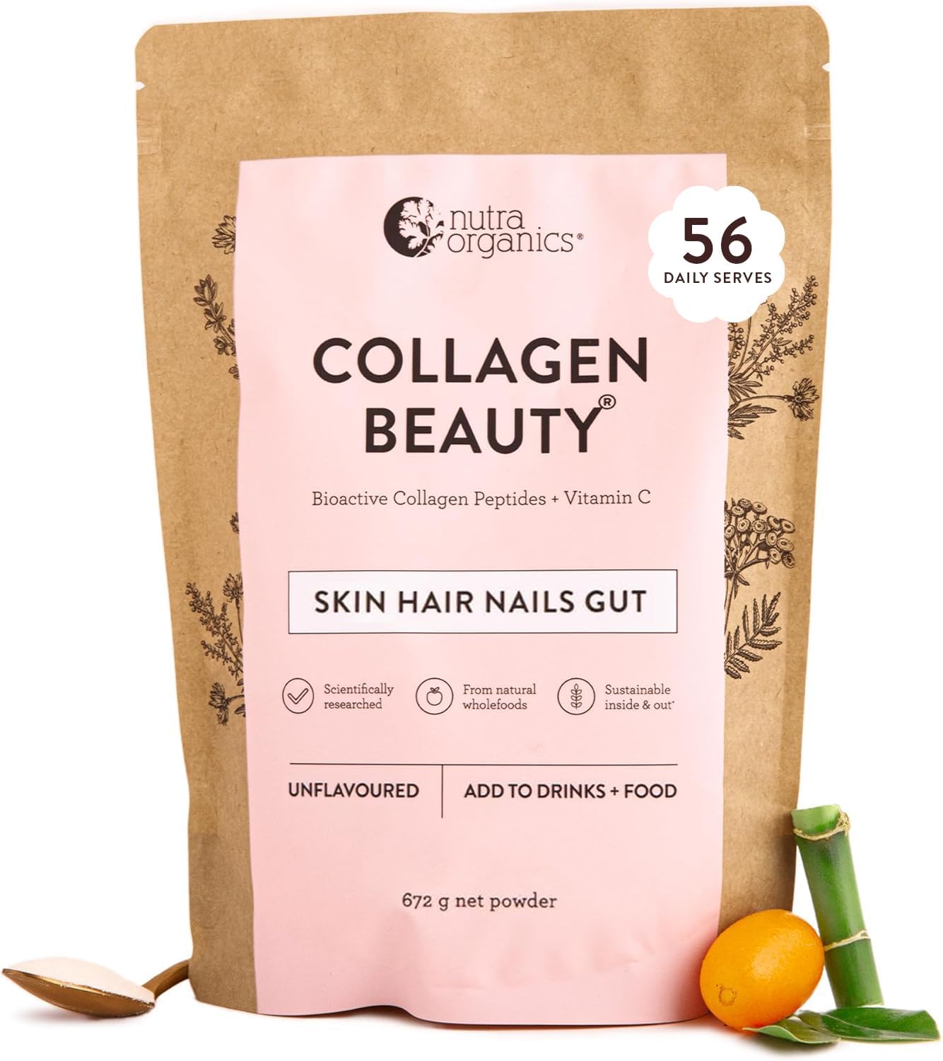 Nutra Naturals Collagen Beauty Powder 672g, VERISOL Bioactive Collagen Peptides + 100% RDI Vitamin C, Supports Skin, Hair, Nails + Gut