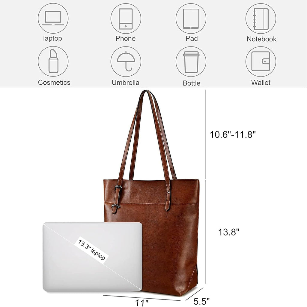 S-ZONE Vintage Genuine Leather Tote Shoulder Bag Handbag Big Large Capacity Upgraded 2.0