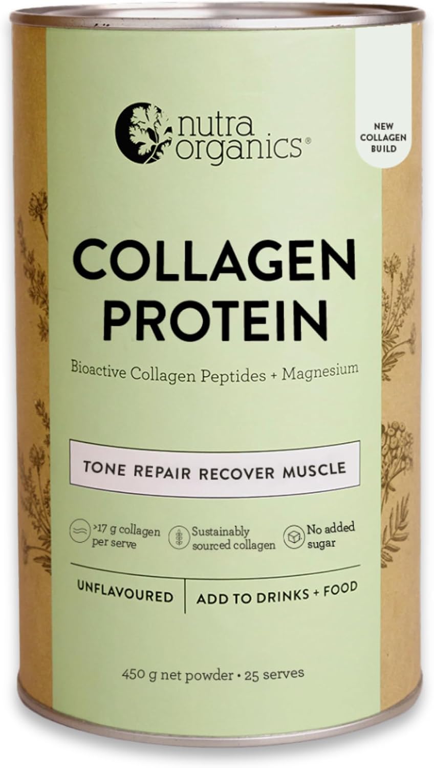 Nutra Naturals Collagen Protein Powder (Previously Collagen Build) 450g, Bioactive Collagen Peptides + Magnesium, 17 g Protein Per Serve, Supports Muscle Tone + Recovery