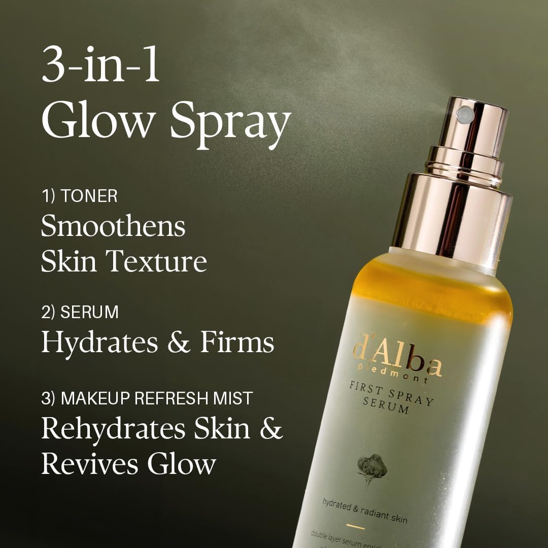 d'Alba Italian White Truffle First Spray Serum, Vegan Skin Care, Hydrating Face Moisturizer, Glow Serum for Radiant Skin, Non Comedogenic, All In One Mist, Korean skincare (50ml)