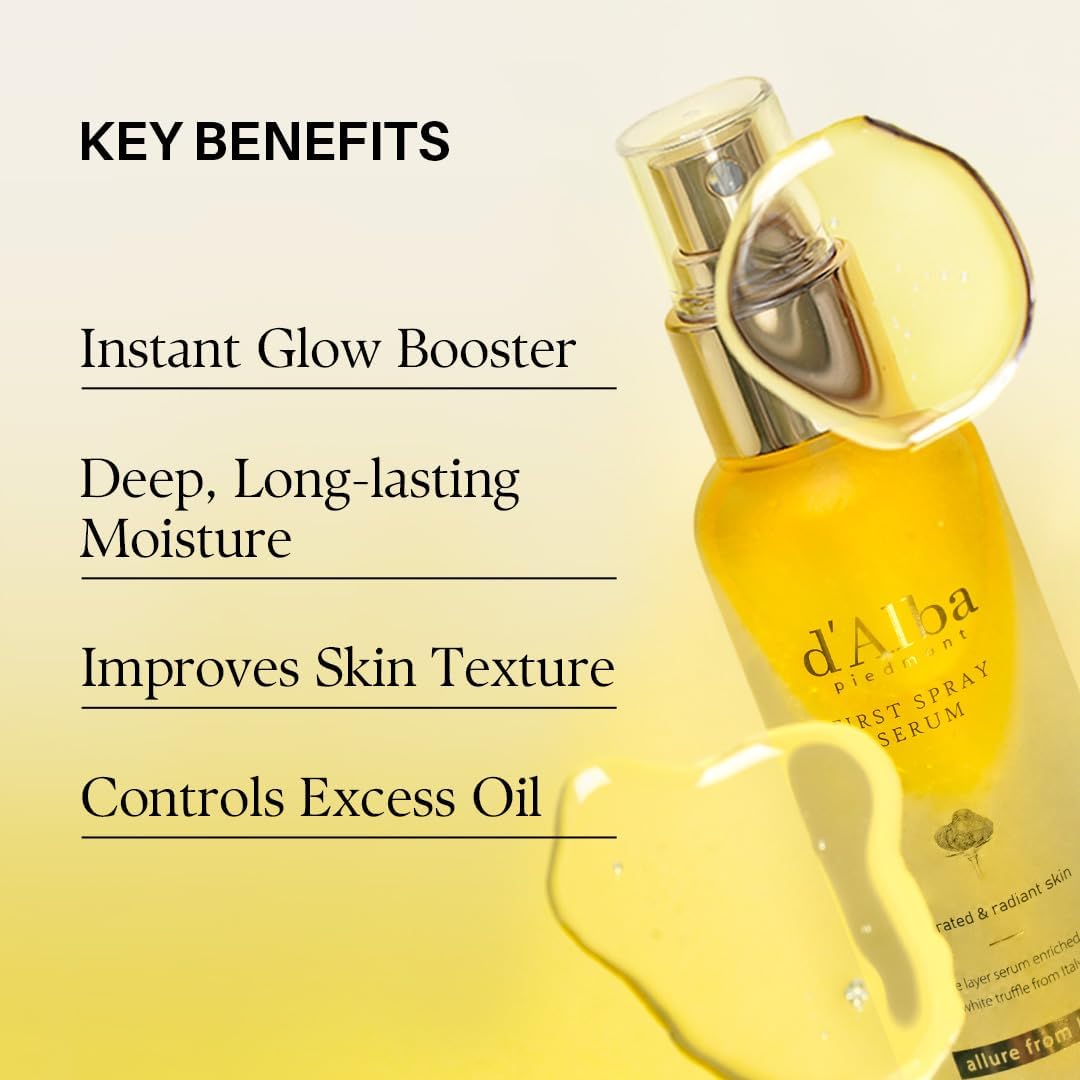 d'Alba Italian White Truffle First Spray Serum, Vegan Skin Care, Hydrating Face Moisturizer, Glow Serum for Radiant Skin, Non Comedogenic, All In One Mist, Korean skincare (50ml)