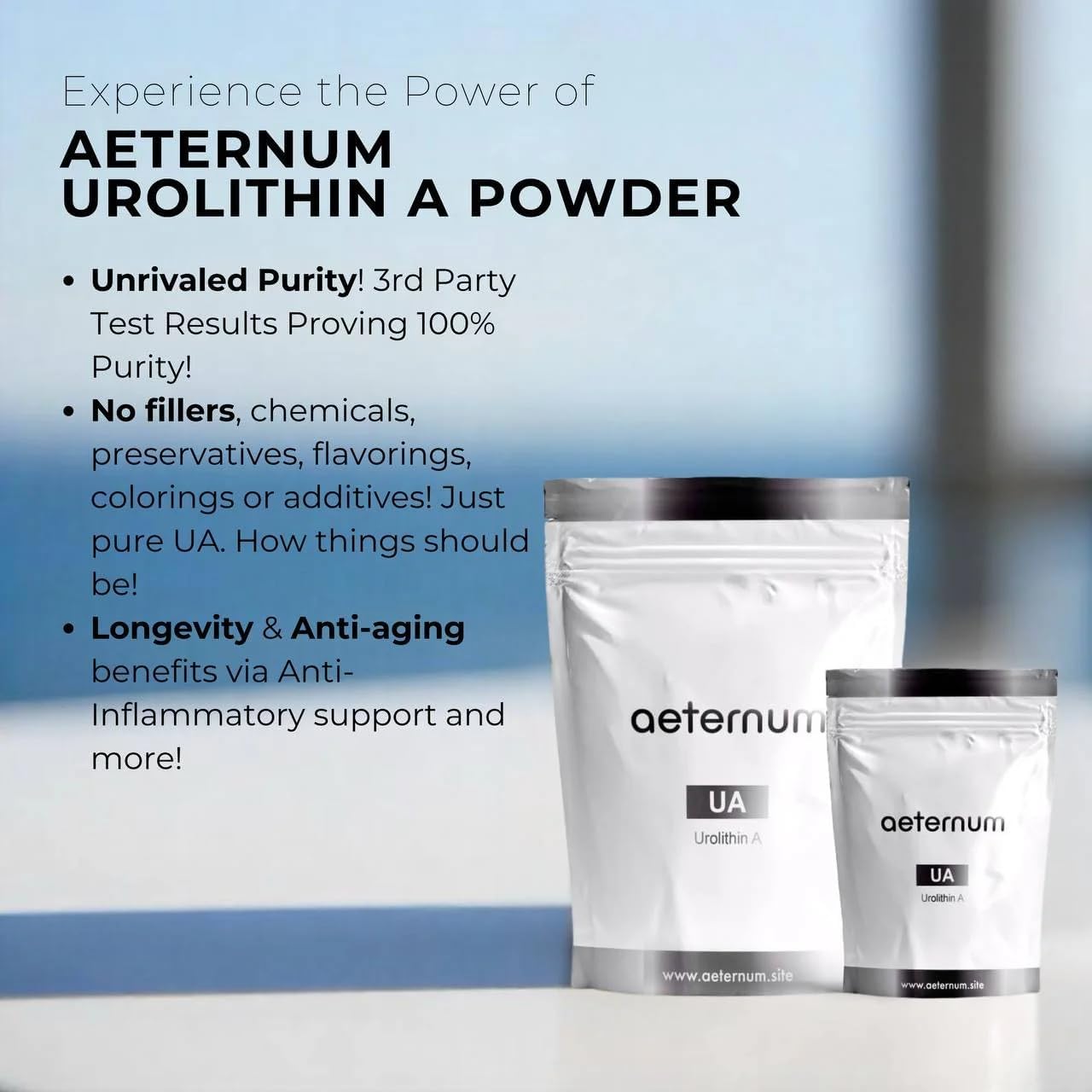 aeternum Urolithin A Powder 100g, Urolithin A Supplement for Muscle Function & Mitochondria Support, No fillers, chemicals, preservatives, or additives, Third-Party Tested 100% Pure Unrivaled Purity!