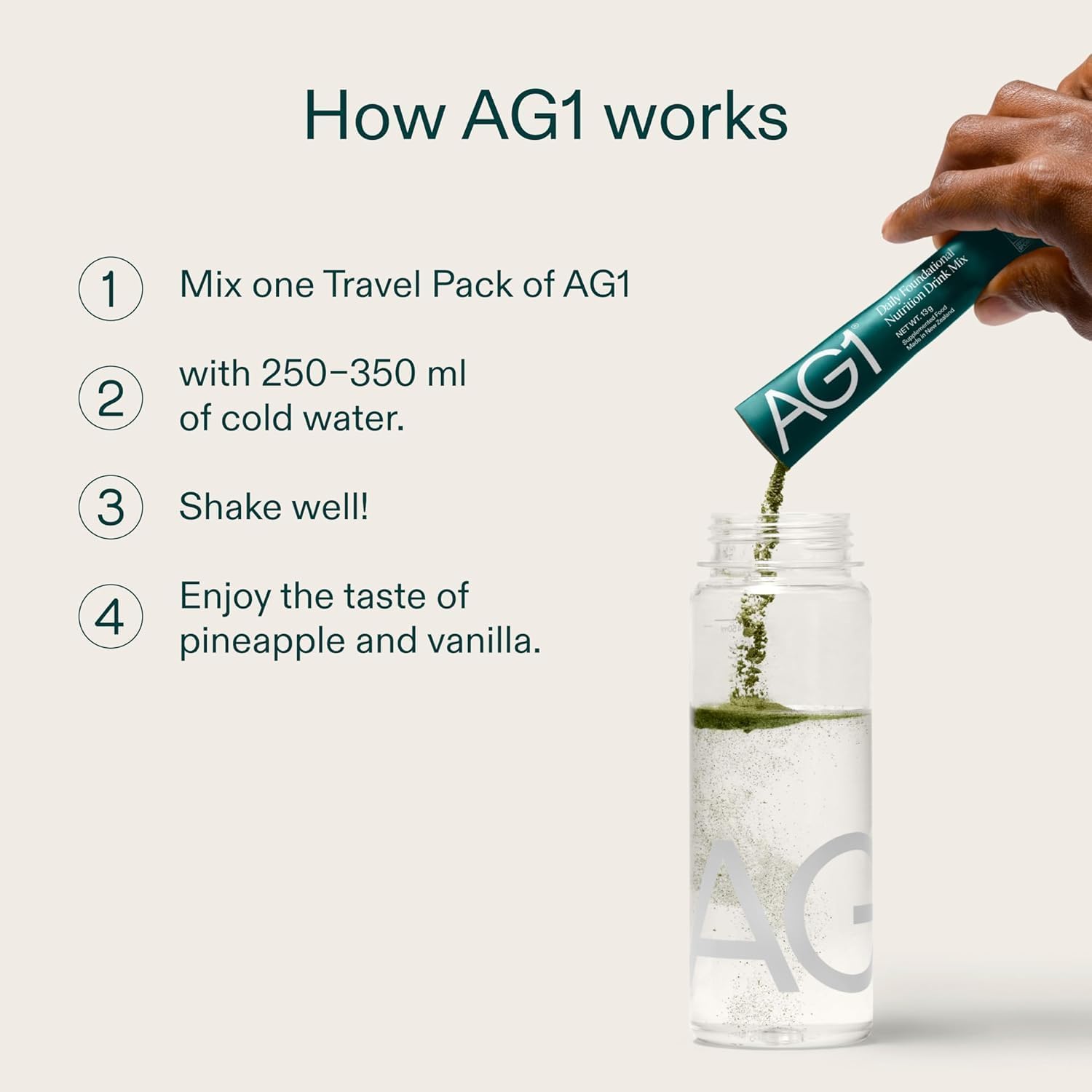 AG1 Daily Greens Powder Superfood Nutrition Drink Travel Packs, 15 x 13g | 75+ ingredients, non-GMO, dairy free, vegan, keto and gluten free, with digestive enzymes, multivitamins and antioxidants