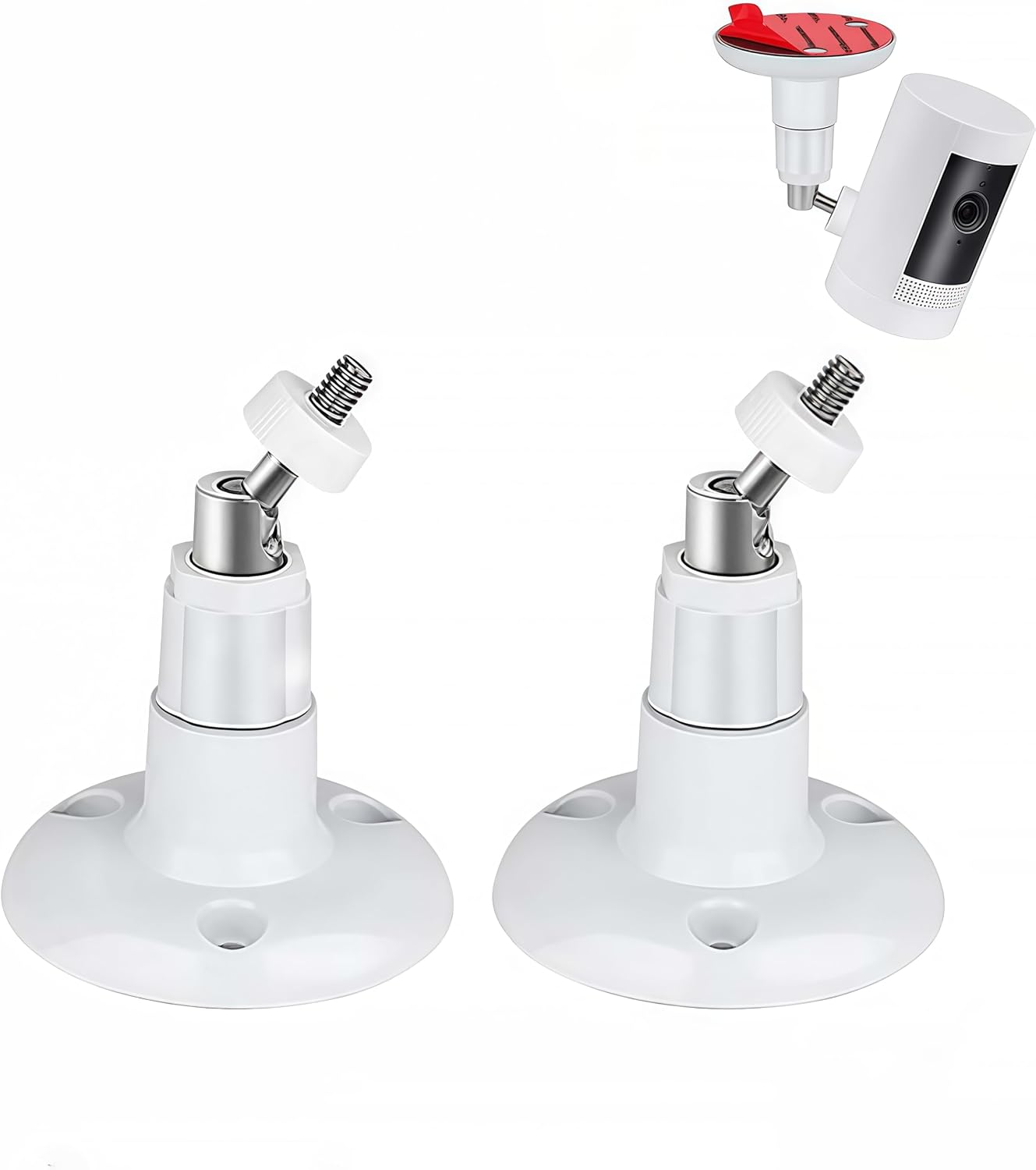 2Pack Adhesive Ring Camera Wall Mount, Mounting Bracket Stick up Mount 360 Degree Adjustable Screwless for Ring Surveillance Camera, 2 Ways Installation Without Drilling (White)