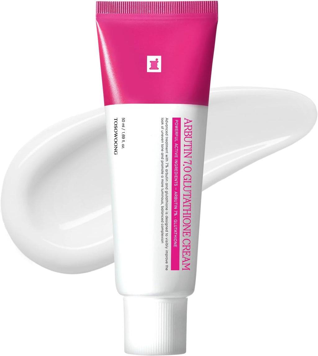 TOSOWOONG Arbutin 7% Glutathione Cream | 70,000ppm Arbutin + 5,001ppm Glutathione, Niacinamide, K-Beauty, 1.69 fl oz