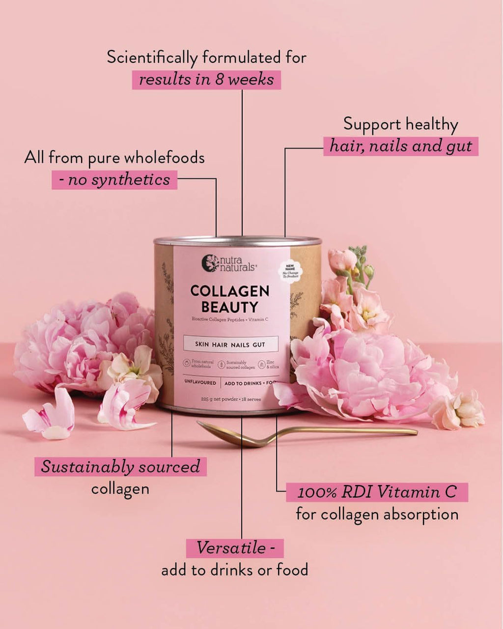 Nutra Naturals Collagen Beauty Powder 672g, VERISOL Bioactive Collagen Peptides + 100% RDI Vitamin C, Supports Skin, Hair, Nails + Gut