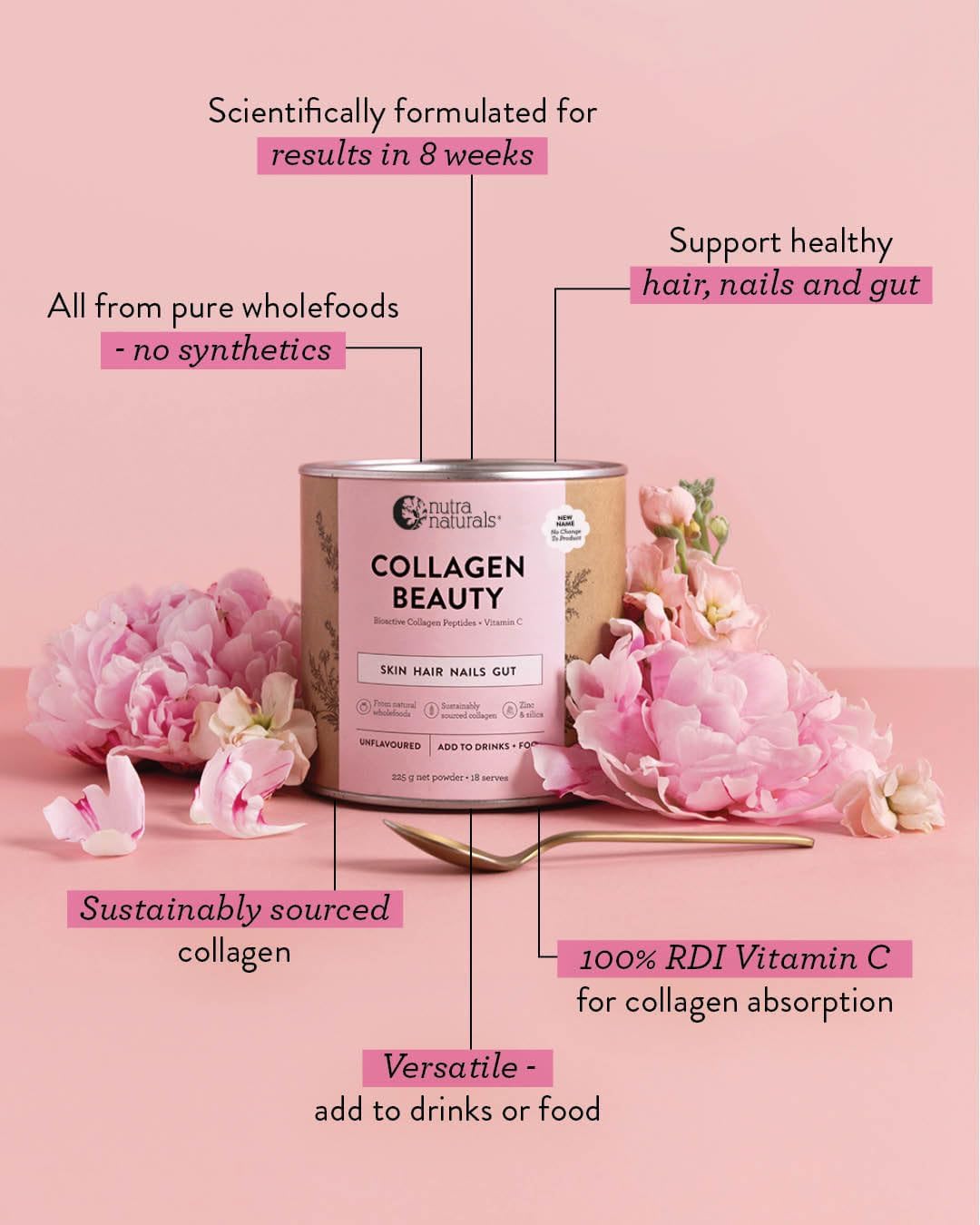 Nutra Naturals Collagen Beauty Powder 672g, VERISOL Bioactive Collagen Peptides + 100% RDI Vitamin C, Supports Skin, Hair, Nails + Gut