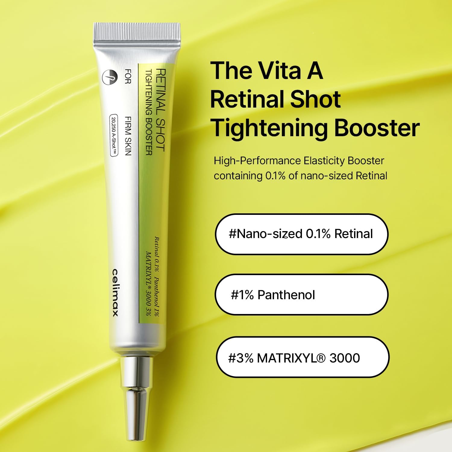 celimax The Vita A Retinal Shot Tightening Booster | with Retinal 0.1%, Matryxyl 3%, Pore Minimizer, Wrinkles & Fine Lines, Firmer Skin, 15ml