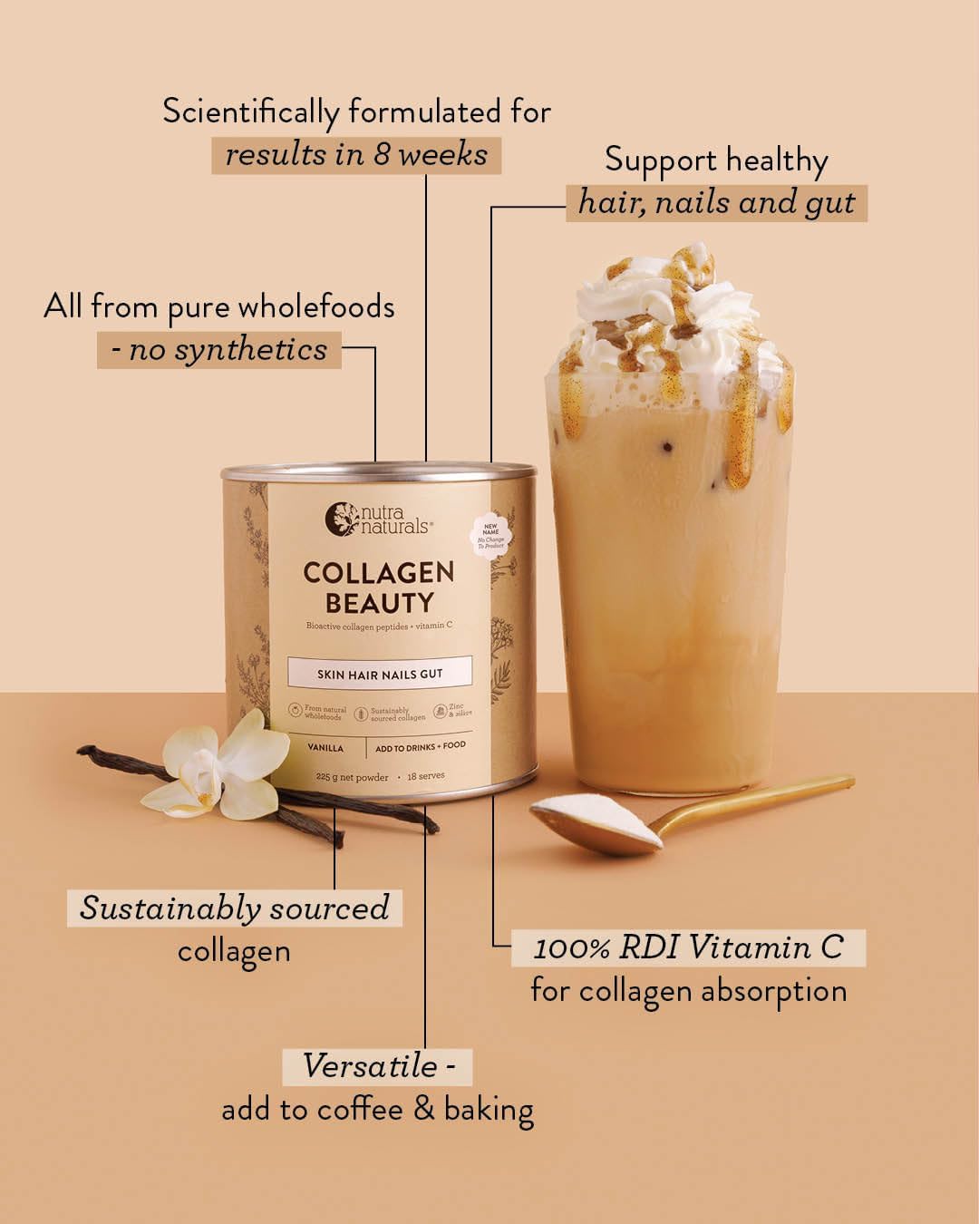 Nutra Naturals Collagen Beauty Powder 672g, VERISOL Bioactive Collagen Peptides + 100% RDI Vitamin C, Supports Skin, Hair, Nails + Gut