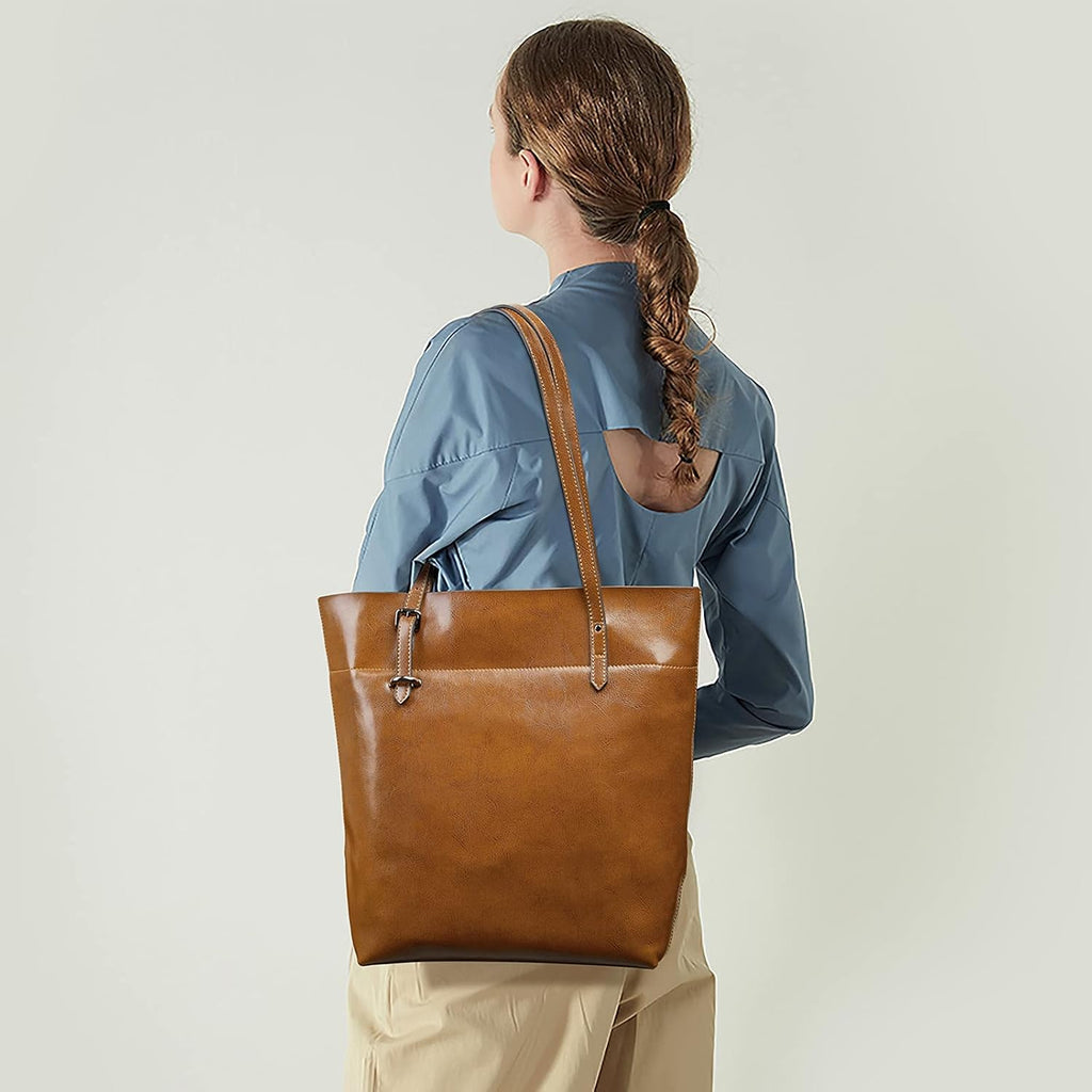 S-ZONE Vintage Genuine Leather Tote Shoulder Bag Handbag Big Large Capacity Upgraded 2.0