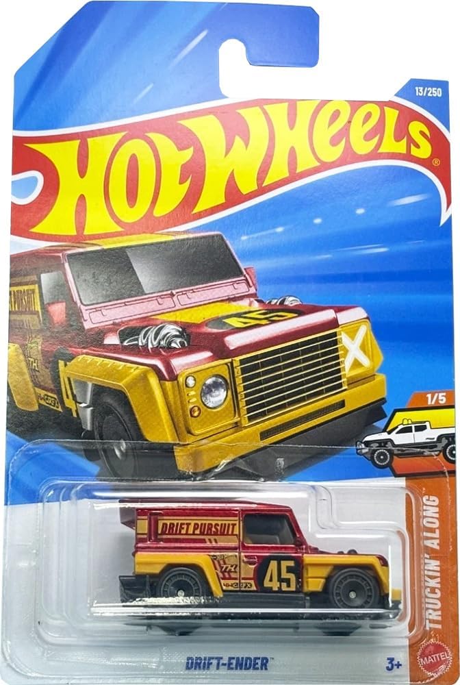 Hot Wheels Drift-Ender Truckin' Along Super Treasure Hunt, Die-Cast Vehicle, Red and Gold, 3+
