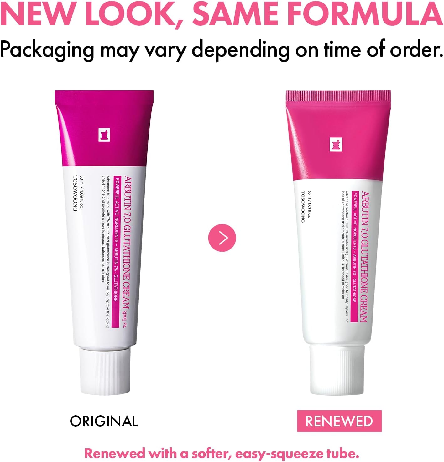 TOSOWOONG Arbutin 7% Glutathione Cream | 70,000ppm Arbutin + 5,001ppm Glutathione, Niacinamide, K-Beauty, 1.69 fl oz