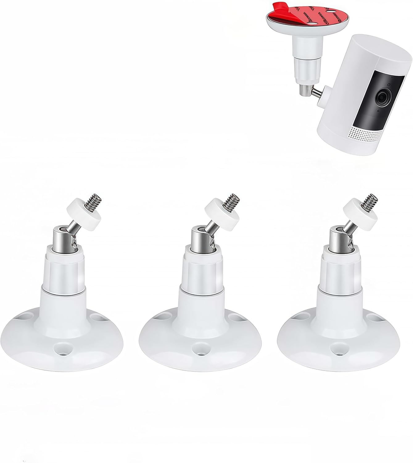 2Pack Adhesive Ring Camera Wall Mount, Mounting Bracket Stick up Mount 360 Degree Adjustable Screwless for Ring Surveillance Camera, 2 Ways Installation Without Drilling (White)