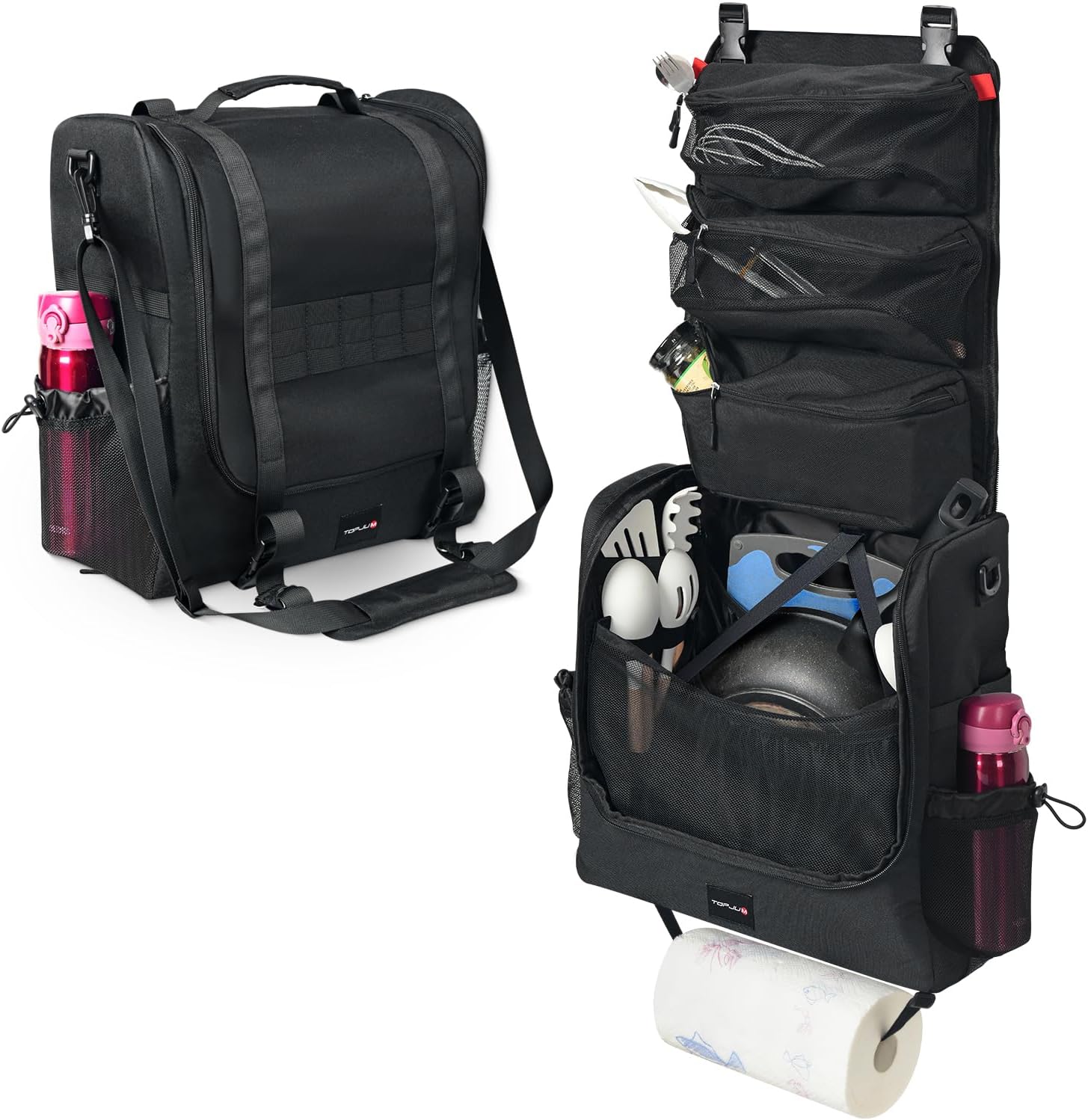 Camp Kitchen Organizer, Utensil Storage Caddy Bag, Multi-Pockets, Paper Towel Holder, Portable Hanging Kitchen Cookware Holder for Camping Utensils, Tableware & BBQ Essentials, Bag Only | Create an organized camp kitchen with hanging storage and paper tow