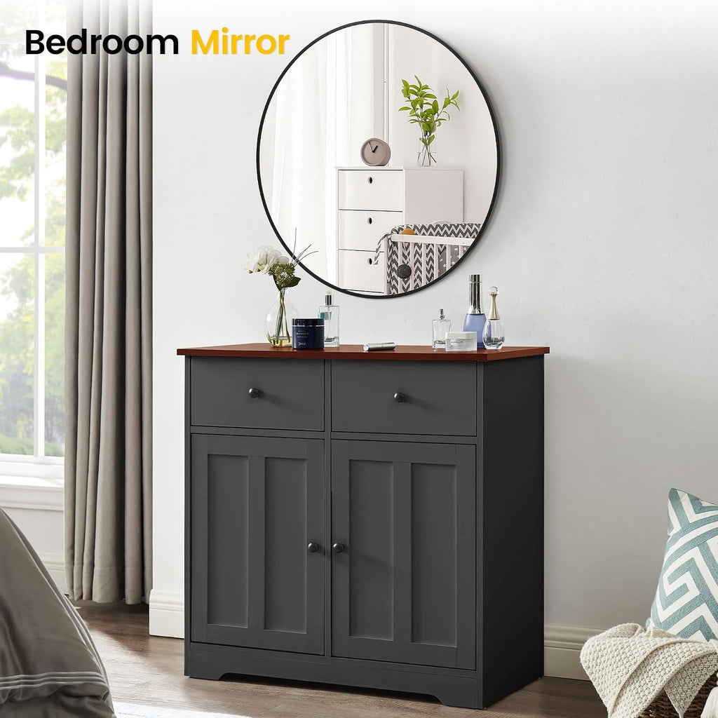 IDEALHOUSE Black Frame Round Mirror for Wall Decor, 91.5cm | Easy Installation, Clear Reflection, Safe, Stylish