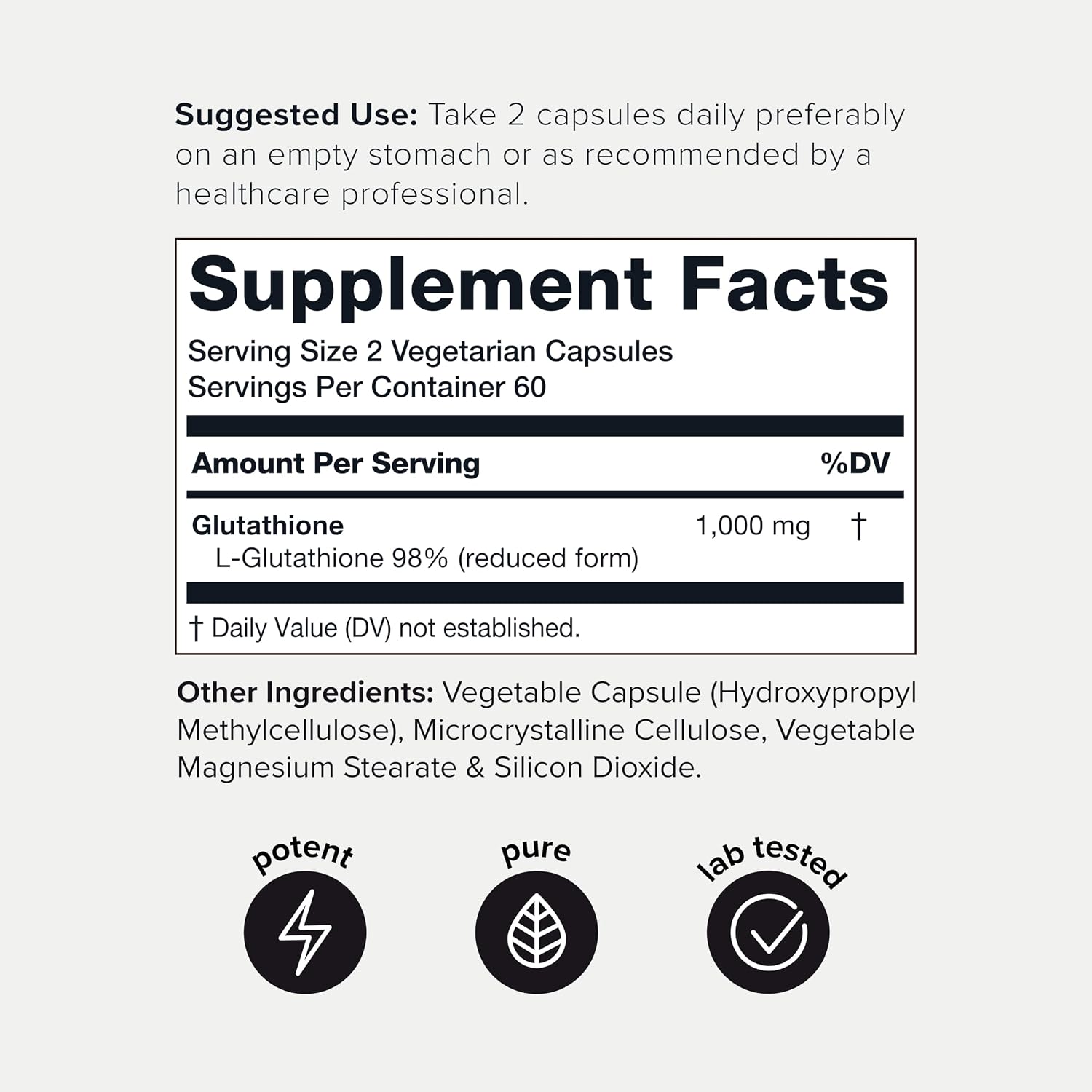 Ultra High Strength Glutathione Capsules - 1000mg Concentrated Formula - 98%+ Highly Purified and Highly Bioavailable - Non-GMO Fermentation - 120 Capsules Reduced Glutathione Supplement