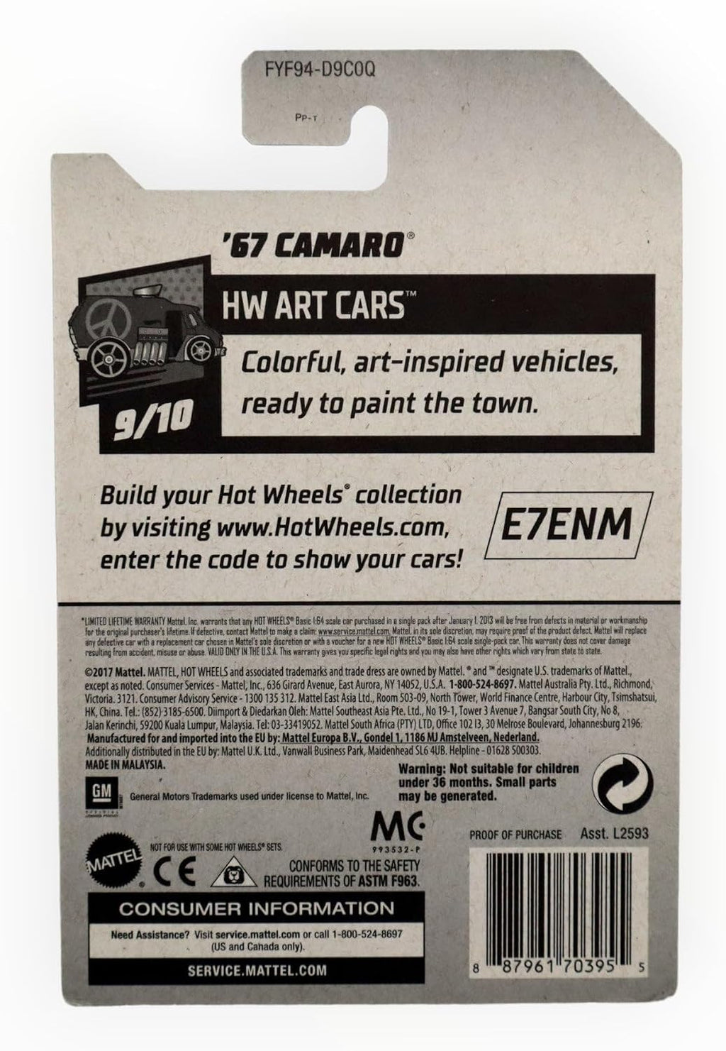 Hot Wheels 2019 Treasure Hunt Hw Art Cars 9/10 - '67 Camaro