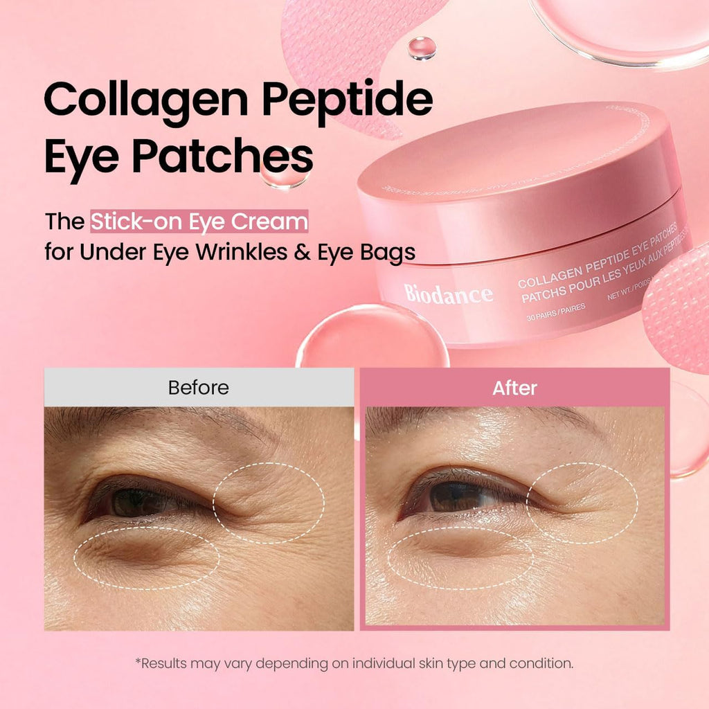 BIODANCE Collagen Peptide Eye Patches, Anti Wrinkle & Smile Line Patches for Face, Under Eye Mask for Fine Lines & Eye Bags, Travel Essentials & Self Care Gifts for Women, Korean Skin Care (60 Count) | Under Eye Mask, Patches for Face, Travel Essentials,