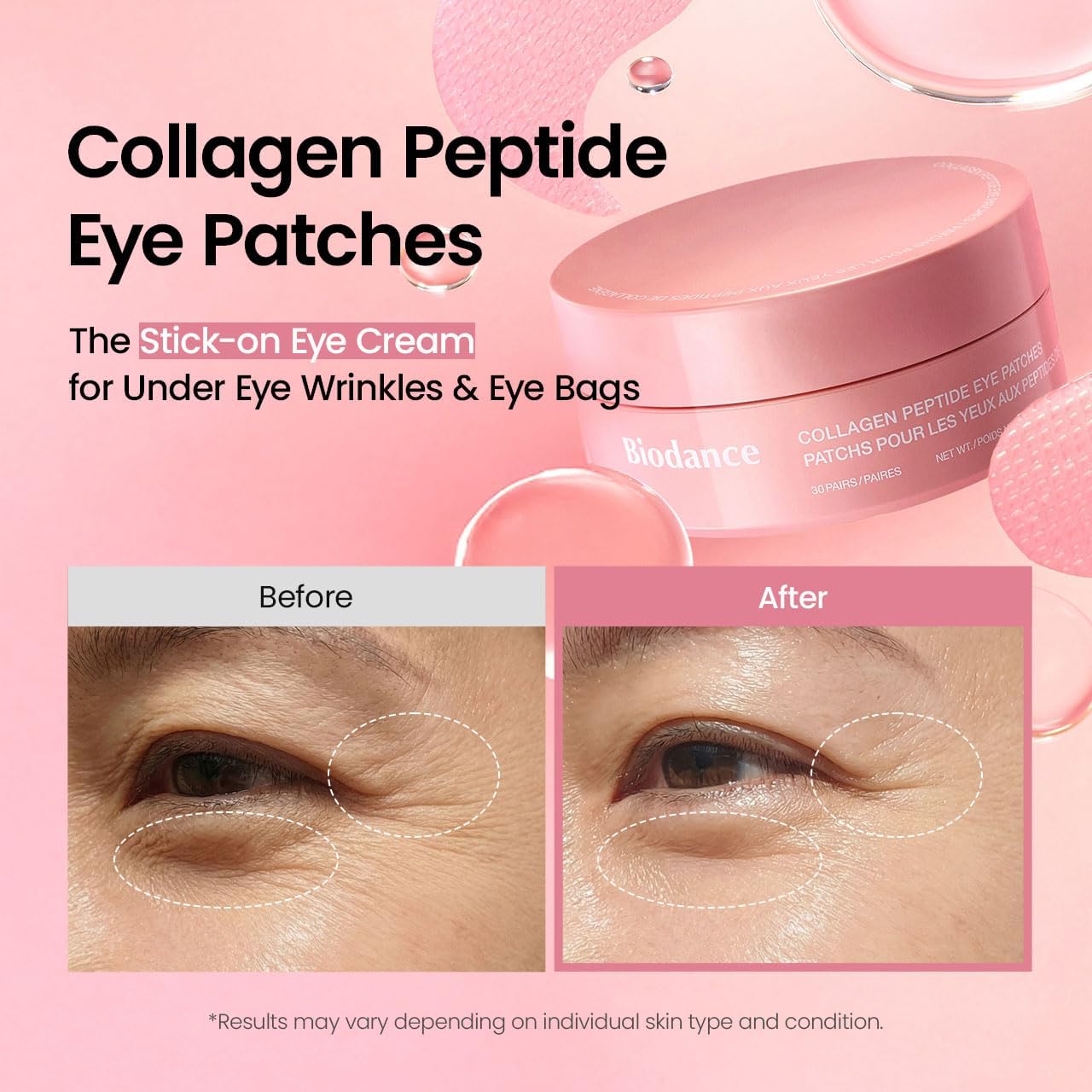 BIODANCE Collagen Peptide Eye Patches, Anti Wrinkle & Smile Line Patches for Face, Under Eye Mask for Fine Lines & Eye Bags, Travel Essentials & Self Care Gifts for Women, Korean Skin Care (60 Count) | Under Eye Mask, Patches for Face, Travel Essentials,