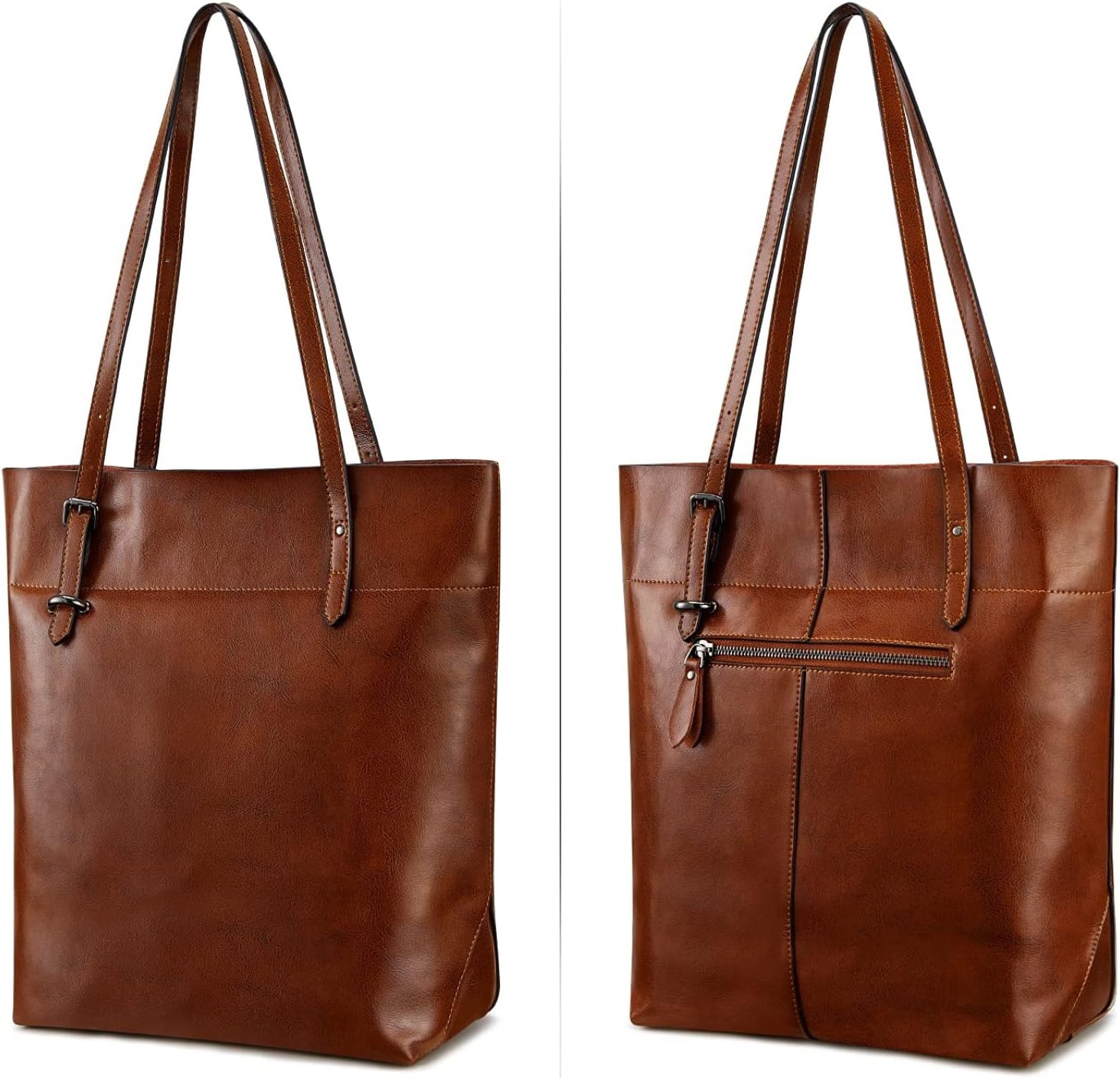 S-ZONE Vintage Genuine Leather Tote Shoulder Bag Handbag Big Large Capacity Upgraded 2.0