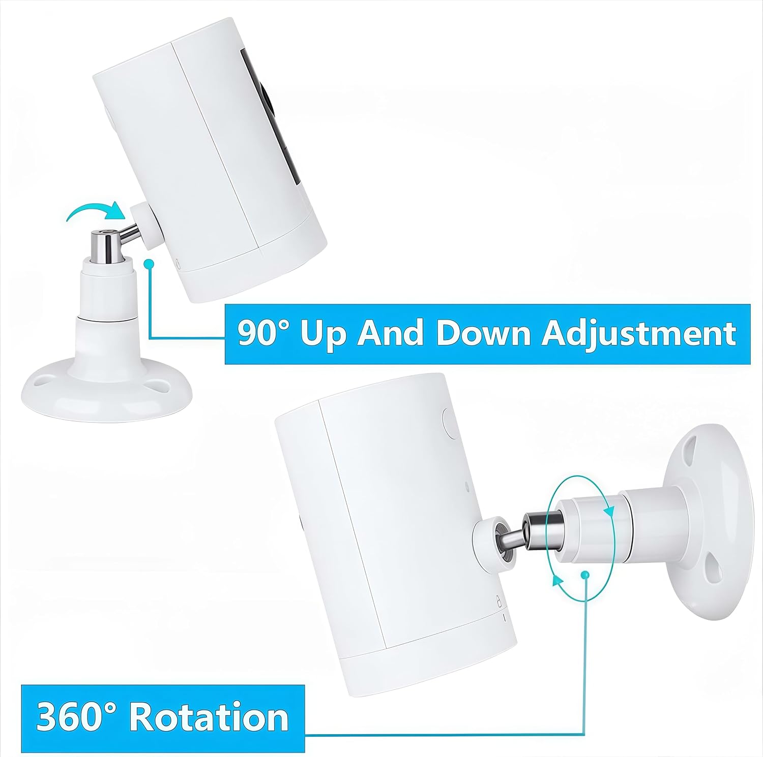 2Pack Adhesive Ring Camera Wall Mount, Mounting Bracket Stick up Mount 360 Degree Adjustable Screwless for Ring Surveillance Camera, 2 Ways Installation Without Drilling (White)