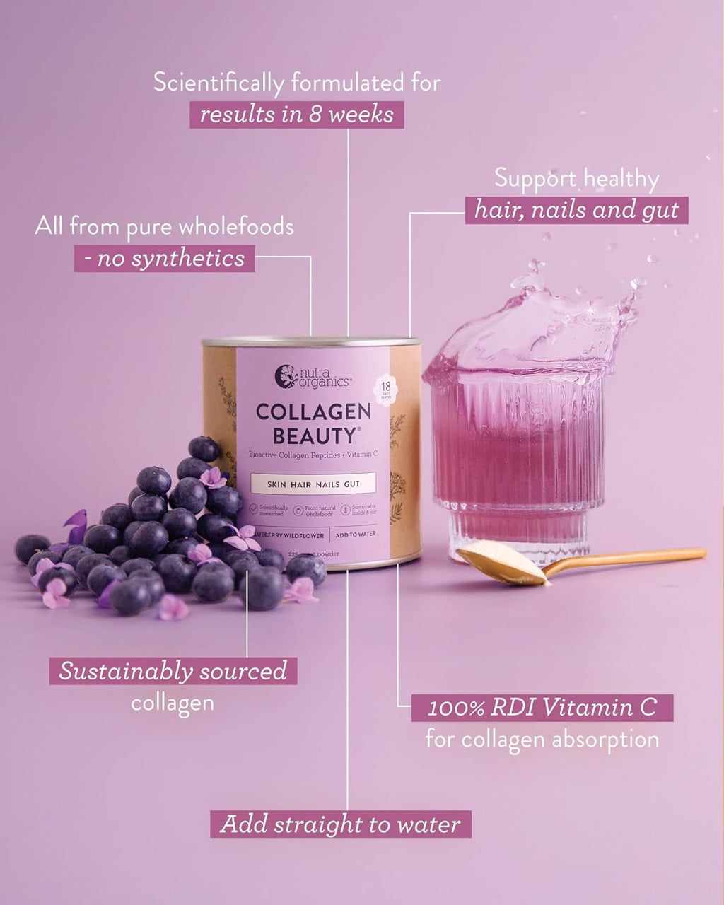 Nutra Naturals Collagen Beauty Powder 672g, VERISOL Bioactive Collagen Peptides + 100% RDI Vitamin C, Supports Skin, Hair, Nails + Gut