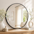 IDEALHOUSE Black Frame Round Mirror for Wall Decor, 91.5cm | Easy Installation, Clear Reflection, Safe, Stylish