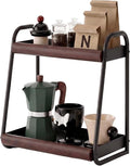 Countertop Organiser, 2-Tier Spice Rack, Solid Wood and Carbon Steel, Kitchen Bathroom Living Room Storage Organiser, Space Saving Benchtop Caddy, Black and Brown (Medium)