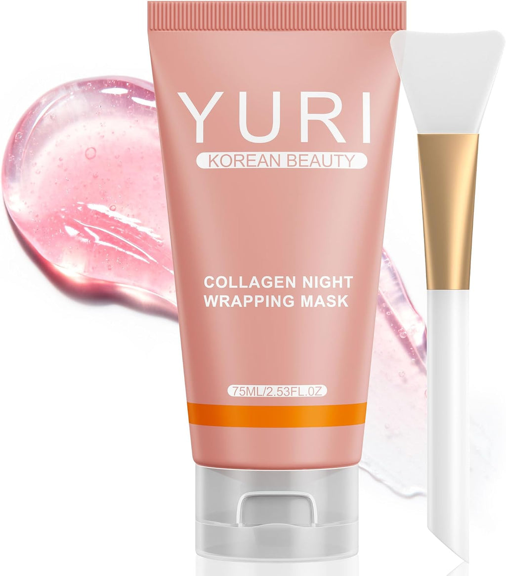 YURI Collagen Night Wrapping Mask: Overnight Collagen Peel Off Mask - Achieve Glass Skin with Elasticity & Hydration - Deep Hydration Overnight - Renews Skin Balance - For All Skin Types(2.53 fl.oz)