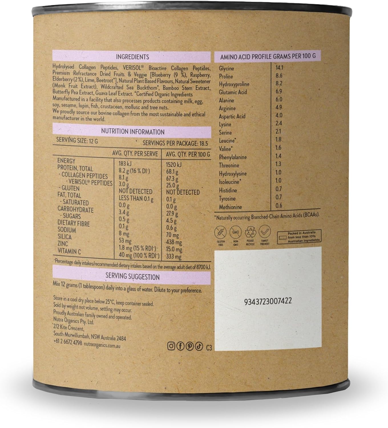 Nutra Naturals Collagen Beauty Powder 672g, VERISOL Bioactive Collagen Peptides + 100% RDI Vitamin C, Supports Skin, Hair, Nails + Gut