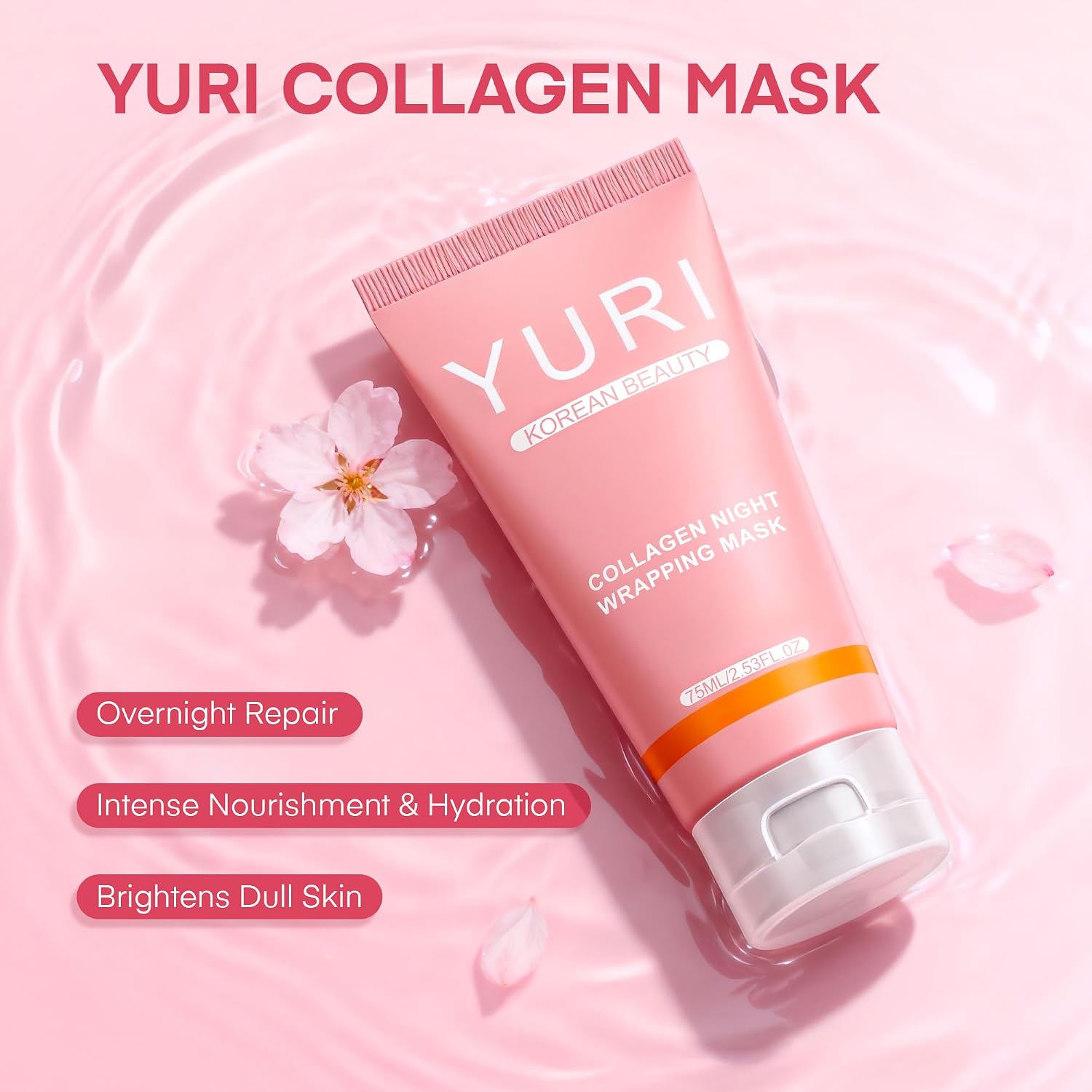 YURI Collagen Night Wrapping Mask: Overnight Collagen Peel Off Mask - Achieve Glass Skin with Elasticity & Hydration - Deep Hydration Overnight - Renews Skin Balance - For All Skin Types(2.53 fl.oz)