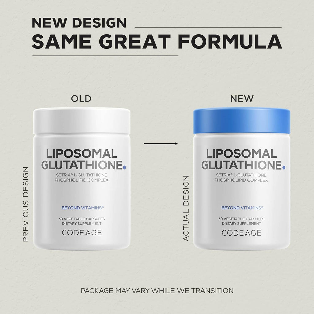 Codeage Liposomal Glutathione Supplement - Pure Reduced Setria L Glutathione Skin - Nano Encapsulated Glutathione Powder Pills - Phospholipids - Antioxidant Complex - Vegan, Non-GMO - 2 Pack