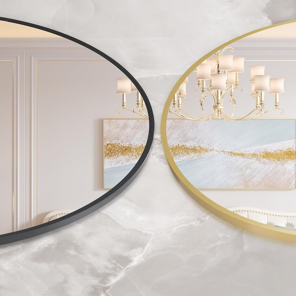 IDEALHOUSE Black Frame Round Mirror for Wall Decor, 91.5cm | Easy Installation, Clear Reflection, Safe, Stylish