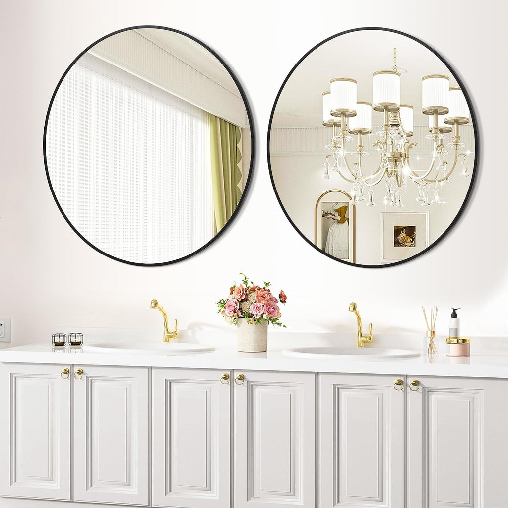 IDEALHOUSE Black Frame Round Mirror for Wall Decor, 91.5cm | Easy Installation, Clear Reflection, Safe, Stylish
