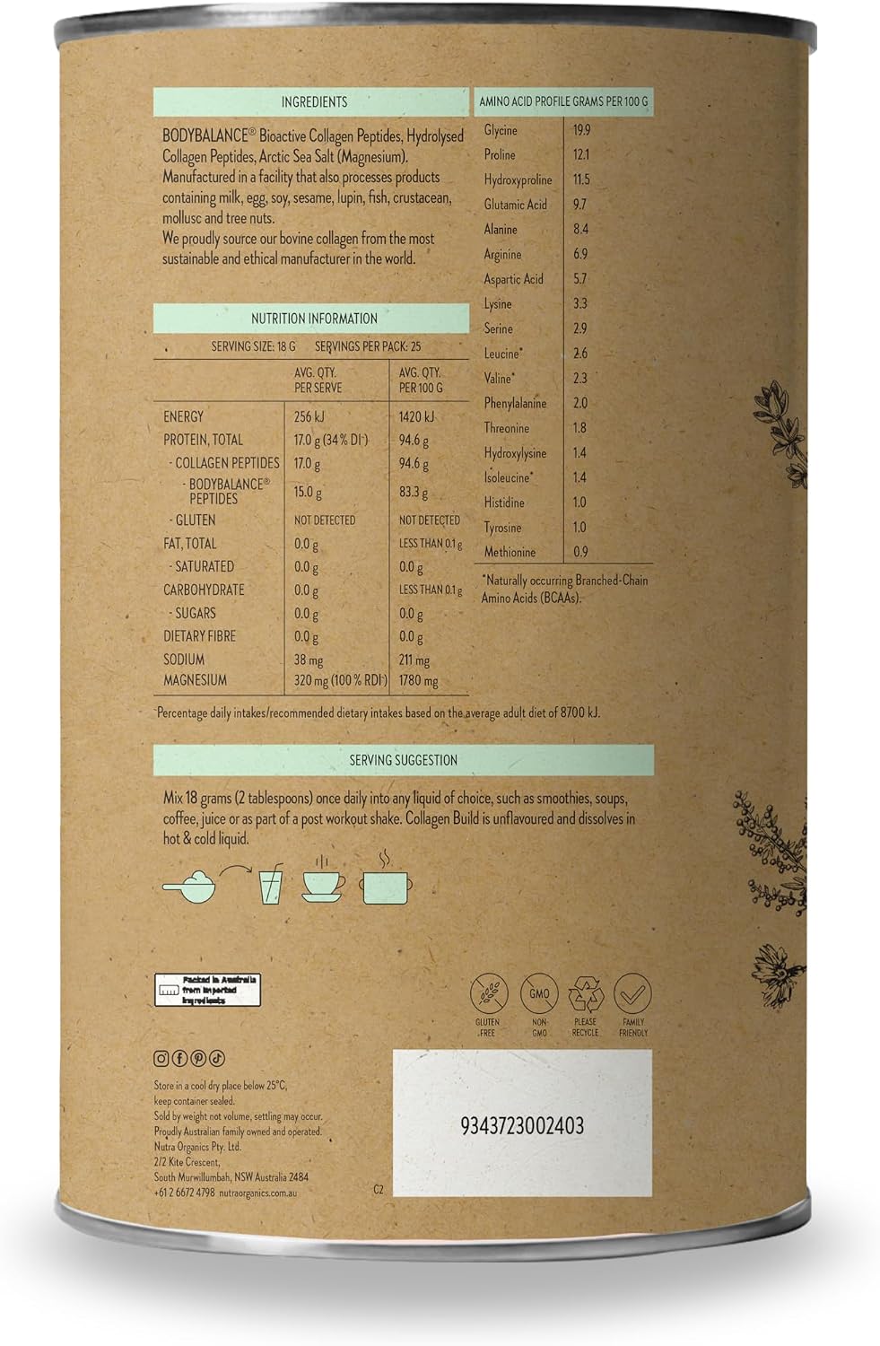 Nutra Naturals Collagen Protein Powder (Previously Collagen Build) 450g, Bioactive Collagen Peptides + Magnesium, 17 g Protein Per Serve, Supports Muscle Tone + Recovery