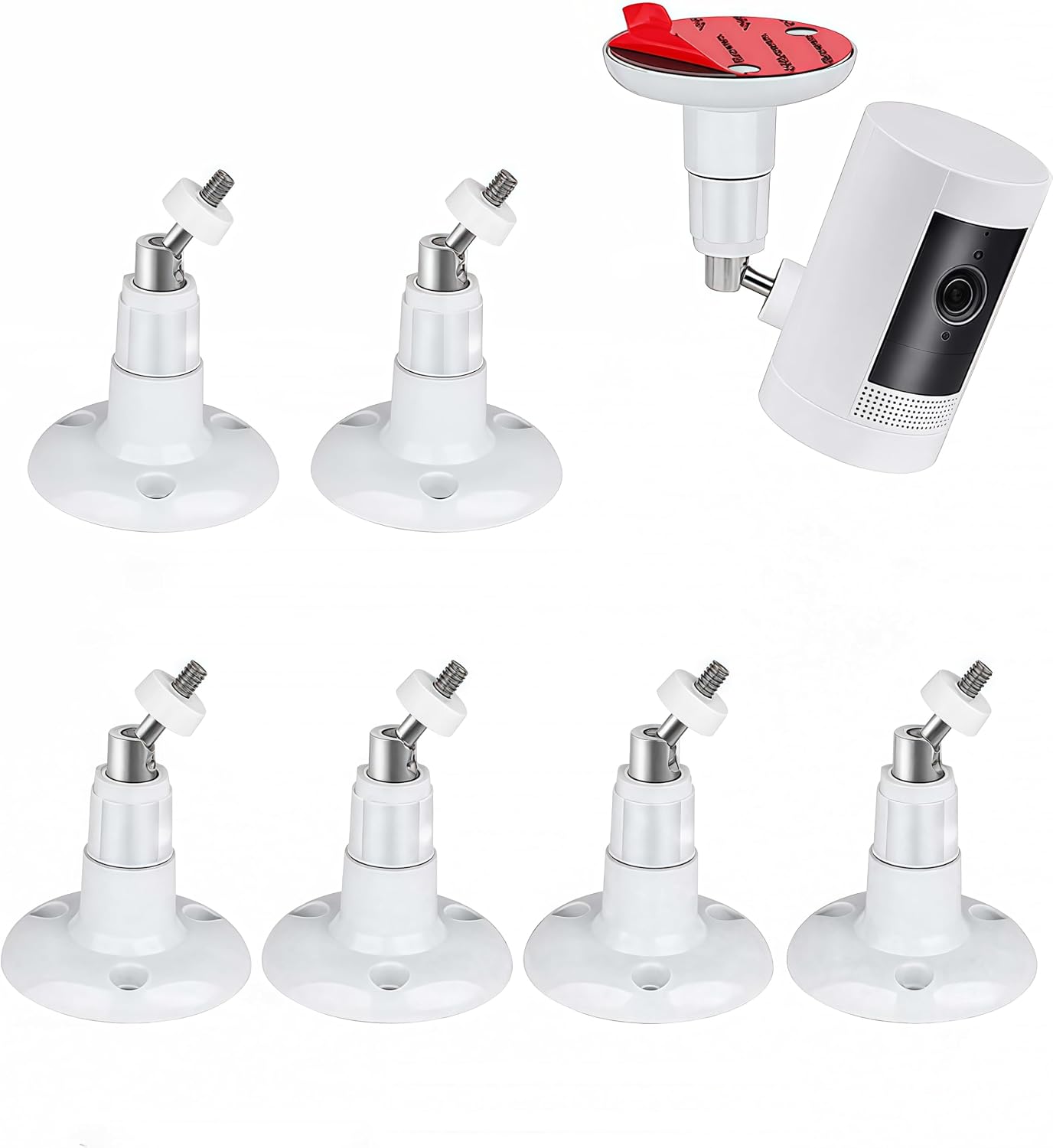 2Pack Adhesive Ring Camera Wall Mount, Mounting Bracket Stick up Mount 360 Degree Adjustable Screwless for Ring Surveillance Camera, 2 Ways Installation Without Drilling (White)