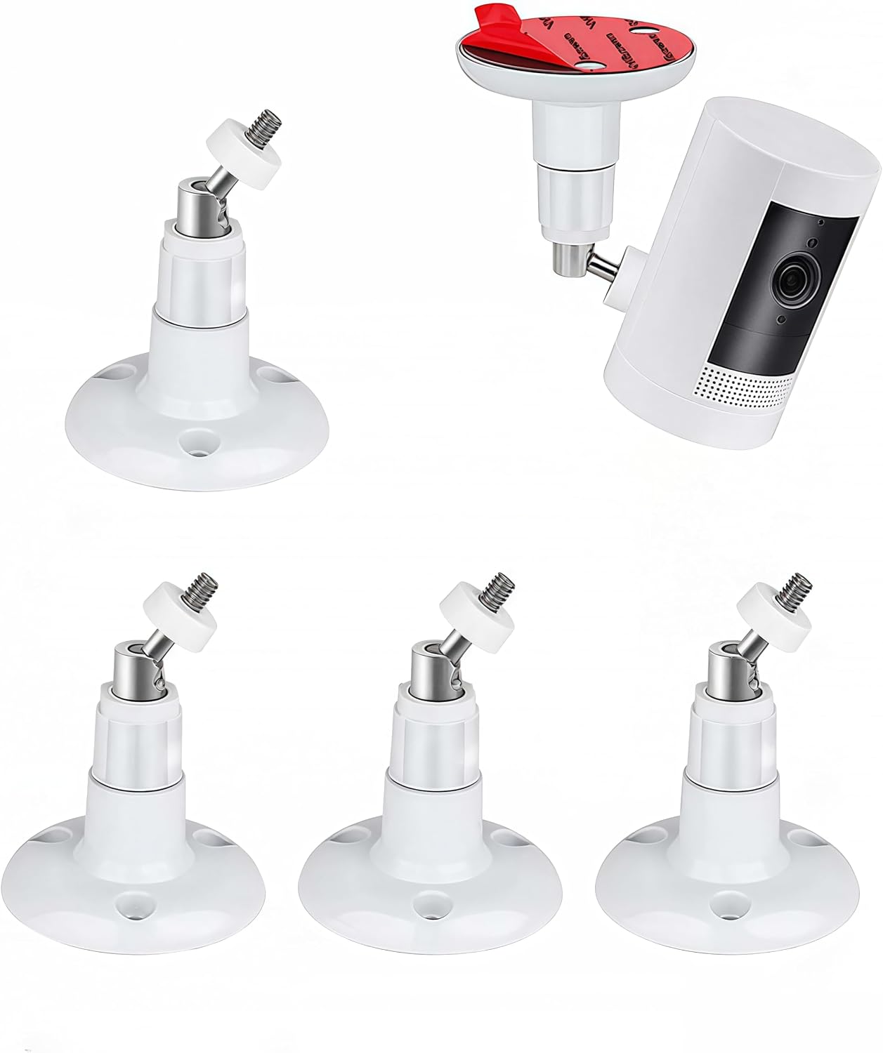 2Pack Adhesive Ring Camera Wall Mount, Mounting Bracket Stick up Mount 360 Degree Adjustable Screwless for Ring Surveillance Camera, 2 Ways Installation Without Drilling (White)