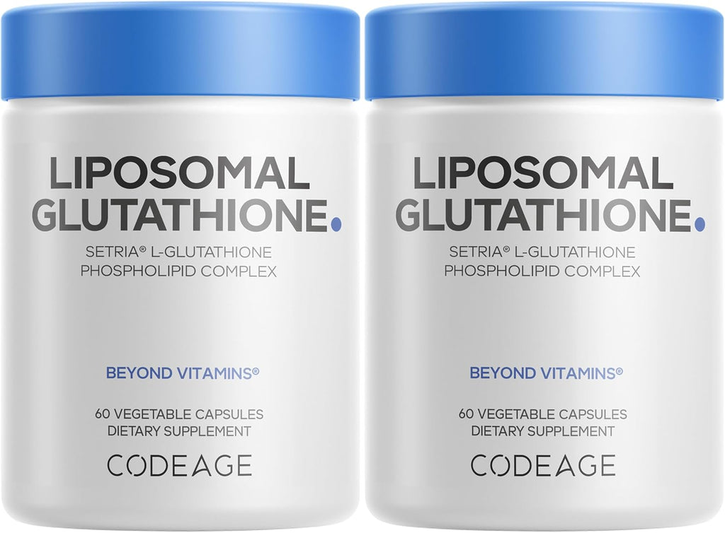 Codeage Liposomal Glutathione Supplement - Pure Reduced Setria L Glutathione Skin - Nano Encapsulated Glutathione Powder Pills - Phospholipids - Antioxidant Complex - Vegan, Non-GMO - 2 Pack