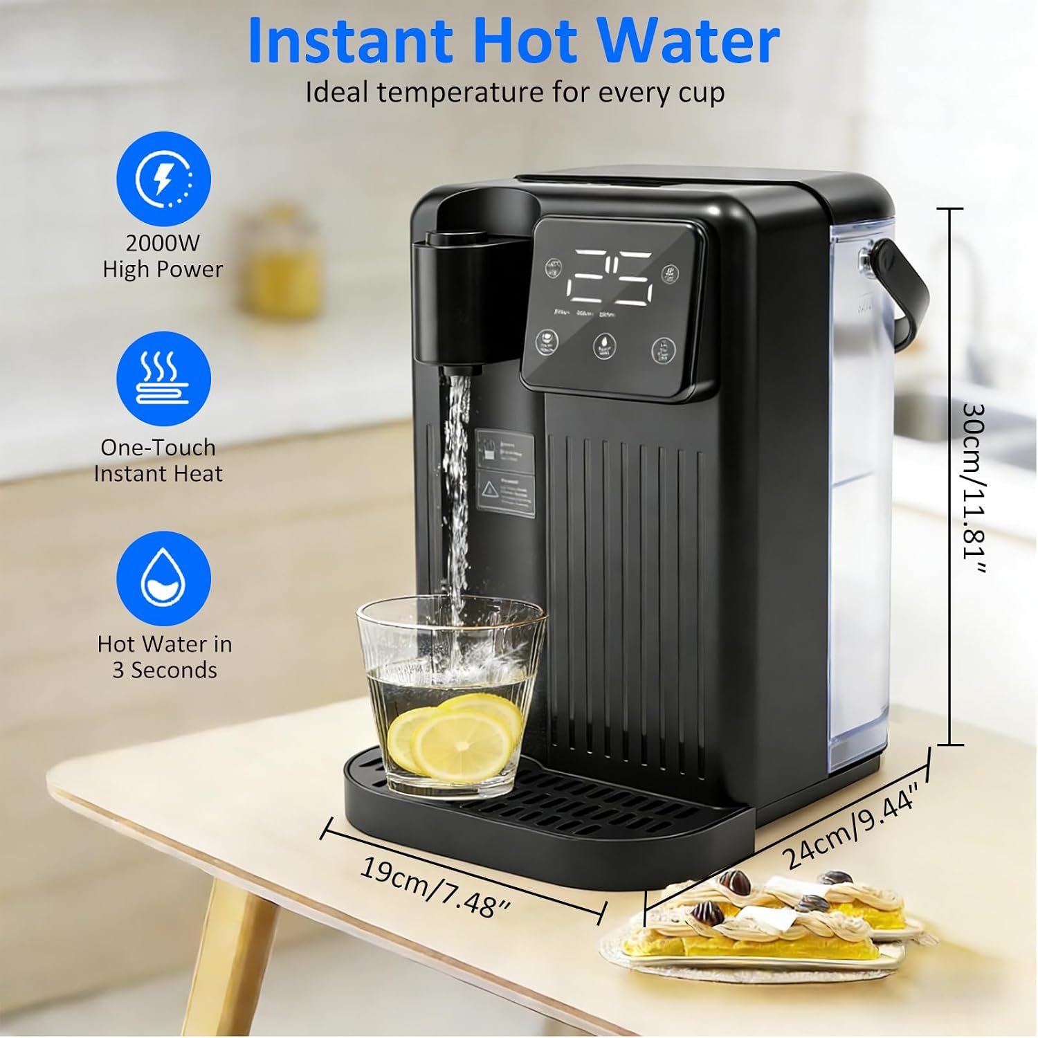 Hot Water Dispenser, 3L Countertop Water Boiler & Warmer, with 12 Temperatures & 3 Customized Water Outputs, Child Locks & Night Lights, Quick Heating, for Home, Party, Office, Kitchen, Bar