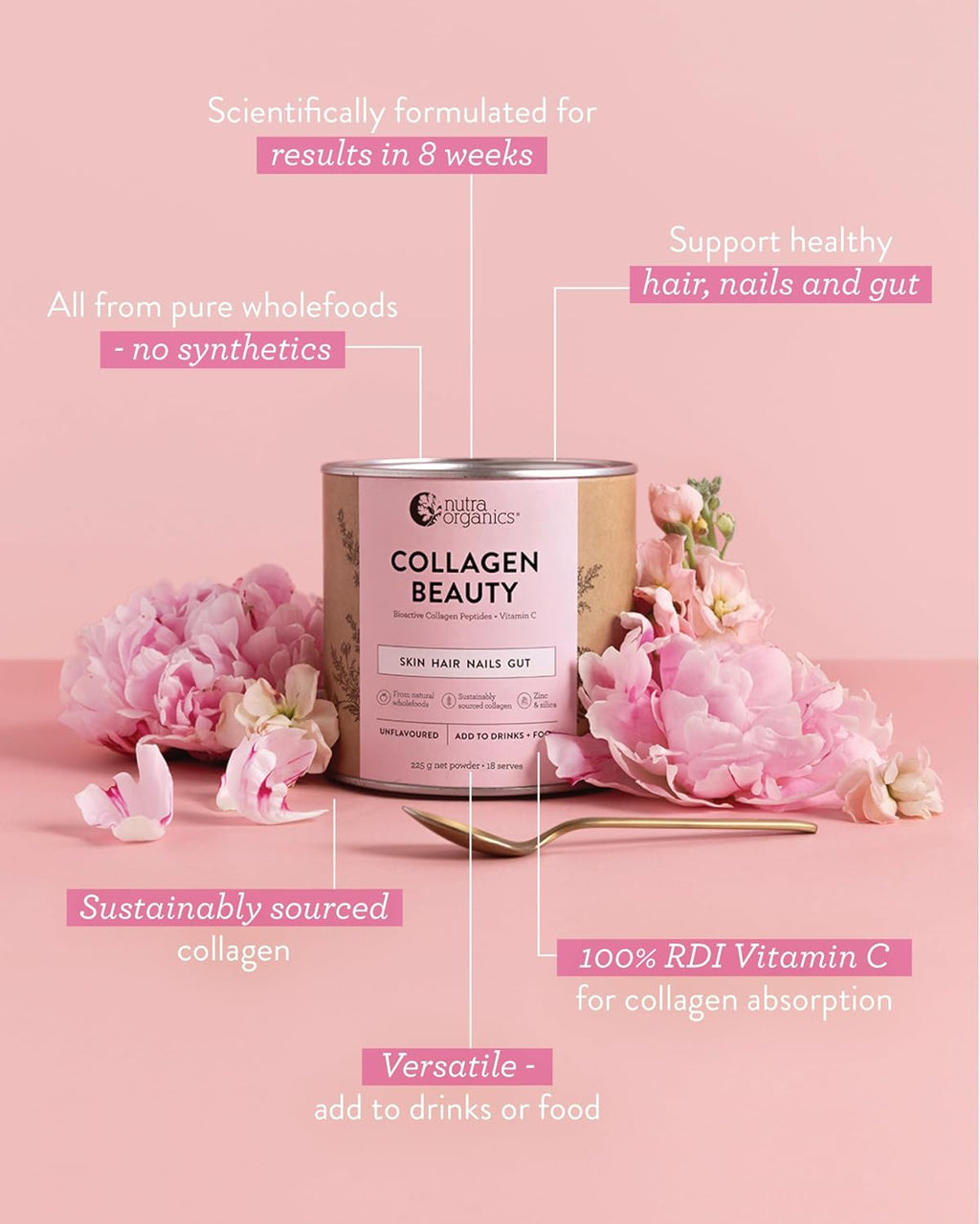 Nutra Naturals Collagen Beauty Powder 672g, VERISOL Bioactive Collagen Peptides + 100% RDI Vitamin C, Supports Skin, Hair, Nails + Gut