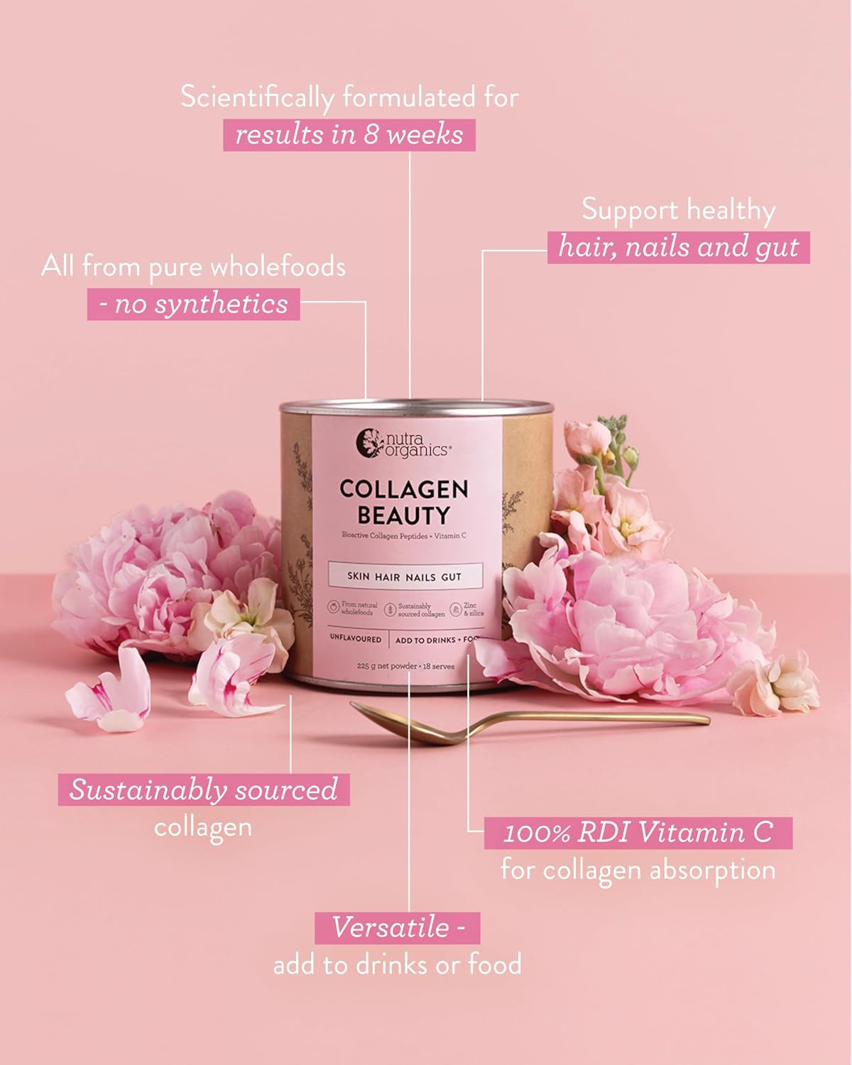 Nutra Naturals Collagen Beauty Powder 672g, VERISOL Bioactive Collagen Peptides + 100% RDI Vitamin C, Supports Skin, Hair, Nails + Gut