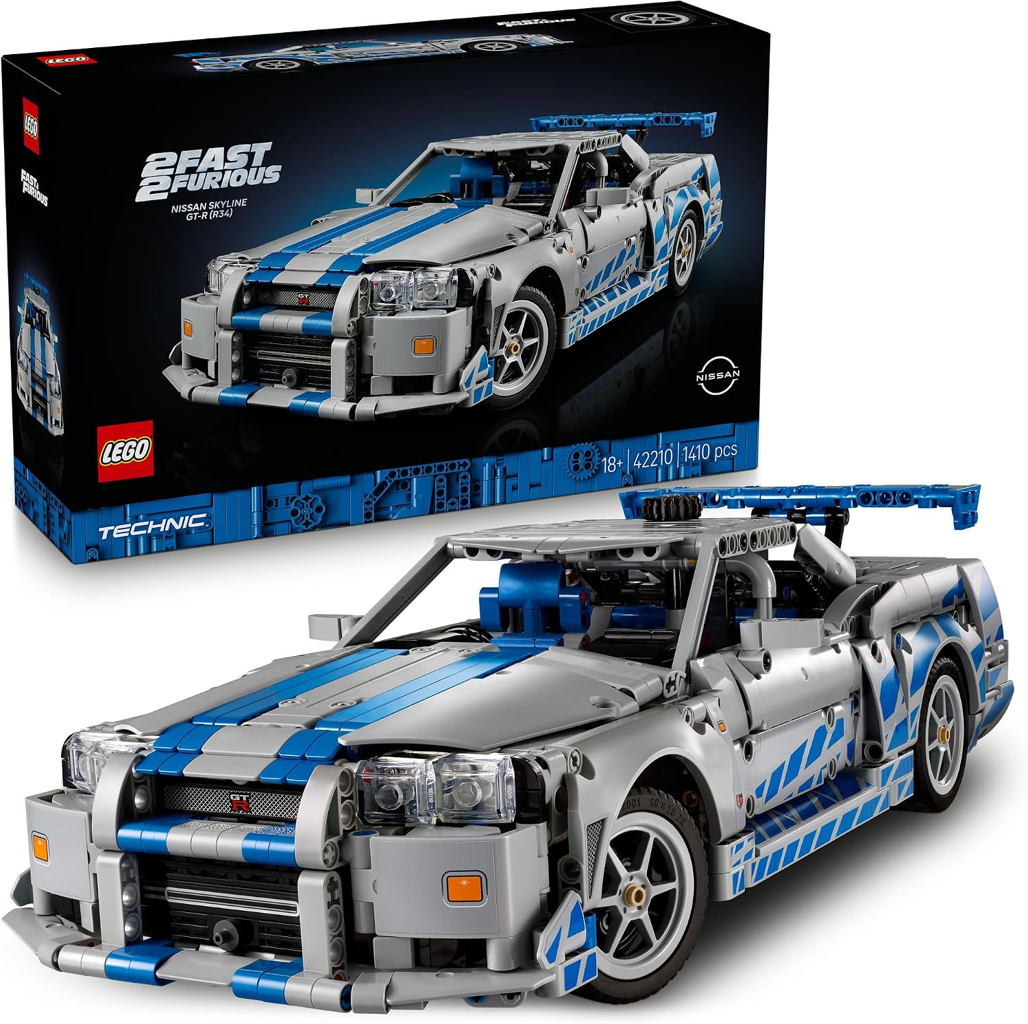 LEGO® Technic™ 2 Fast 2 Furious Nissan Skyline GT-R (R34) Car 42210 Model Kit, Vehicle Building Set, Creative Toy Set for Men, Women or Any Adult Fan
