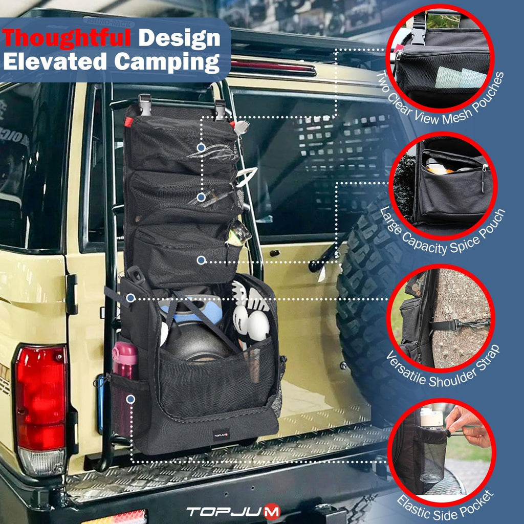 Camp Kitchen Organizer, Utensil Storage Caddy Bag, Multi-Pockets, Paper Towel Holder, Portable Hanging Kitchen Cookware Holder for Camping Utensils, Tableware & BBQ Essentials, Bag Only | Create an organized camp kitchen with hanging storage and paper tow