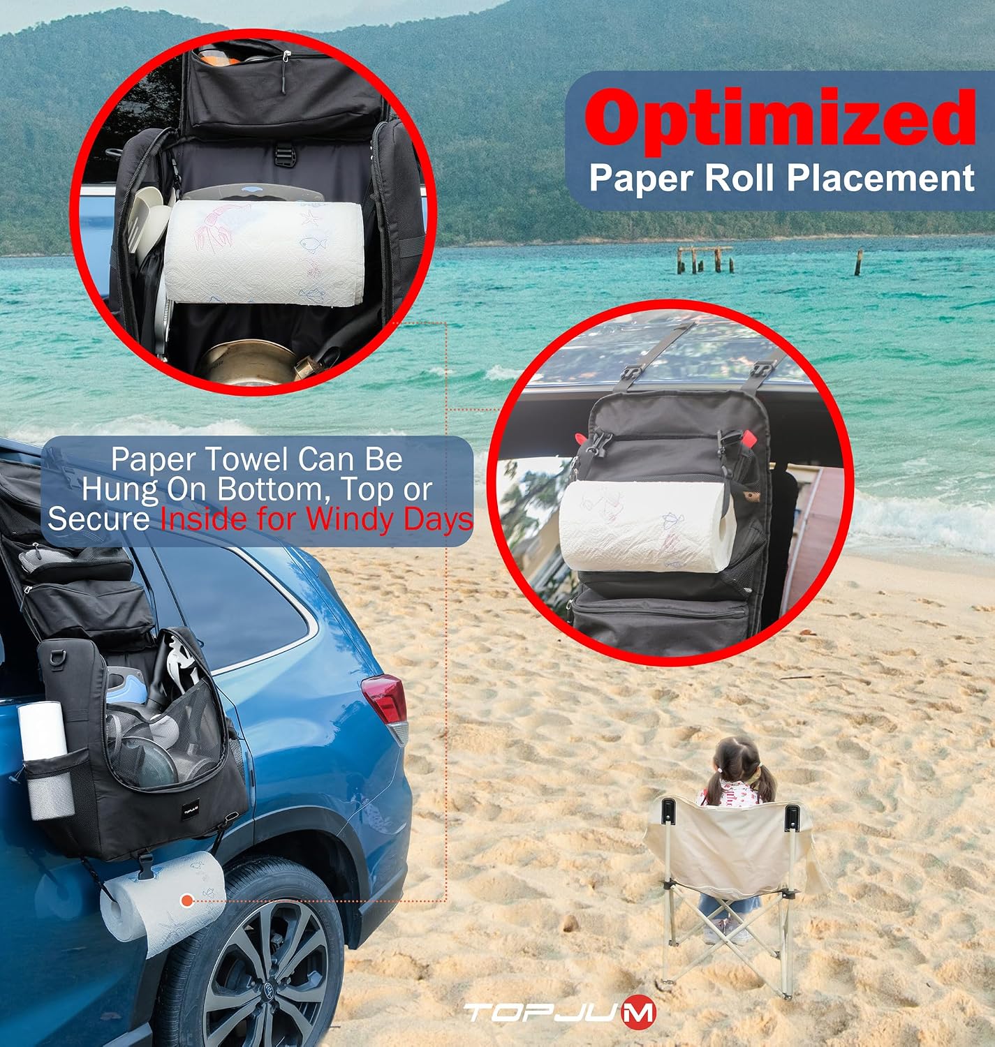 Camp Kitchen Organizer, Utensil Storage Caddy Bag, Multi-Pockets, Paper Towel Holder, Portable Hanging Kitchen Cookware Holder for Camping Utensils, Tableware & BBQ Essentials, Bag Only | Create an organized camp kitchen with hanging storage and paper tow