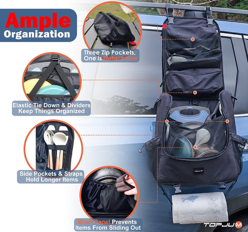 Camp Kitchen Organizer, Utensil Storage Caddy Bag, Multi-Pockets, Paper Towel Holder, Portable Hanging Kitchen Cookware Holder for Camping Utensils, Tableware & BBQ Essentials, Bag Only | Create an organized camp kitchen with hanging storage and paper tow