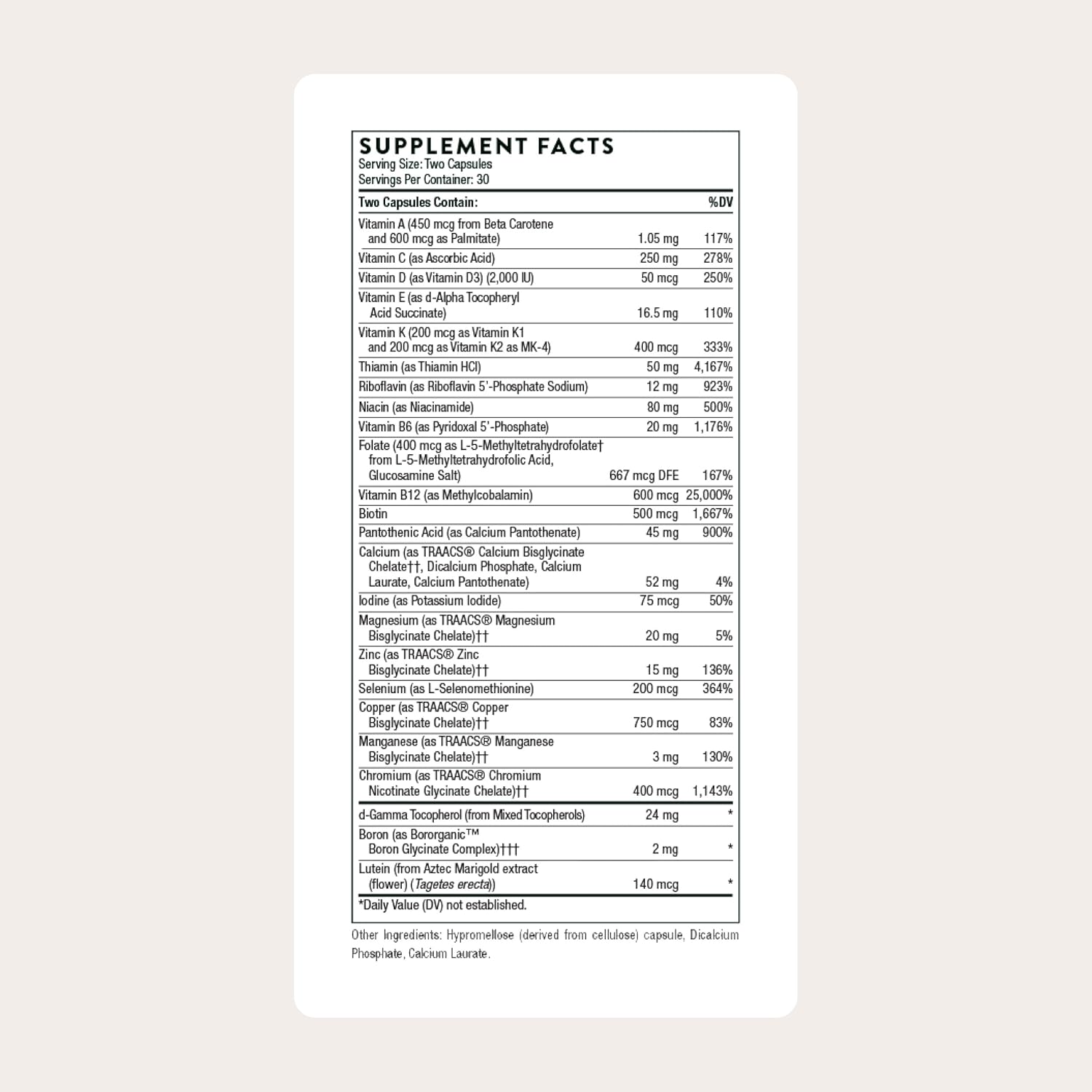 Thorne Basic Nutrients 2/Day - Comprehensive Daily Multivitamin with Optimal Bioavailability - Vitamin and Mineral Formula - Gluten-Free, Dairy-Free, Soy-Free - 60 Capsules - 30 Servings